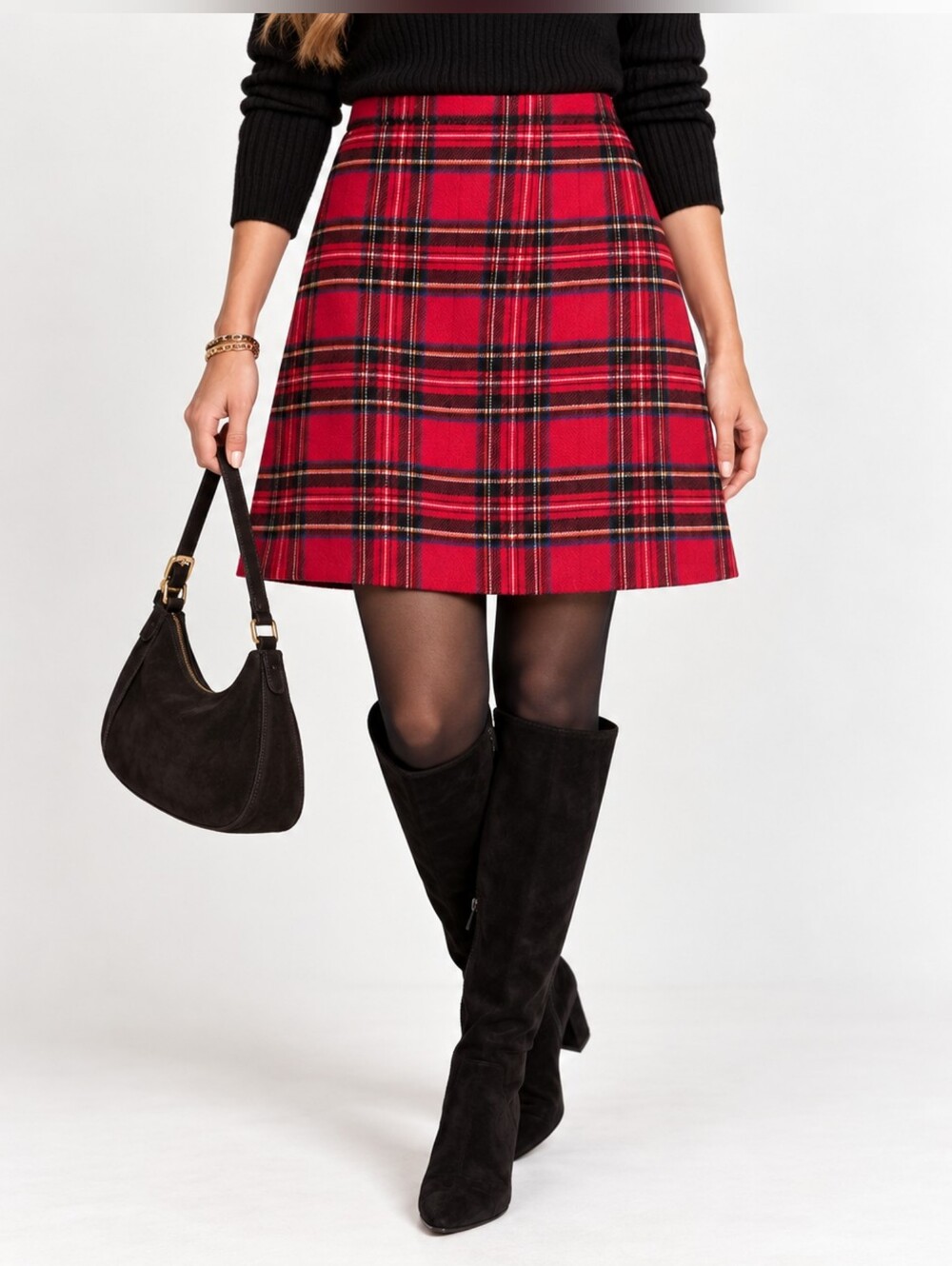 J.Crew BV140 Red Tartan Plaid Wool Blend A-Line Skirt Size 12 NWT Holiday